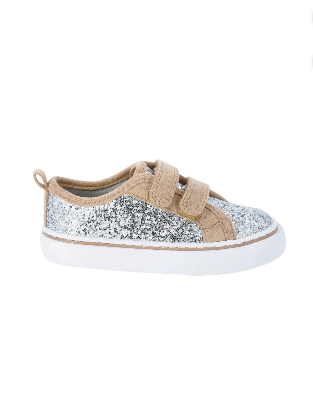 NWT: Wonder Nation Girls Glitter Two Strap Skate Sneaker Silver Hook & Loop Shoe